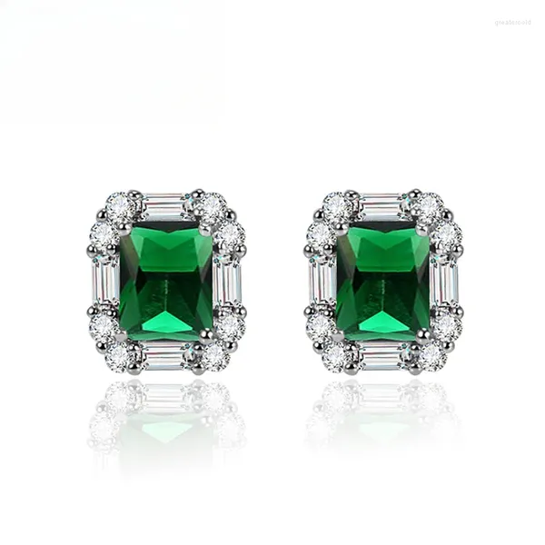 Brincos de garanhão Moda para mulheres 925 Silver Jewelry retângulo Emerald Zircão Gemstone Wedding Bridal Party Acessórios