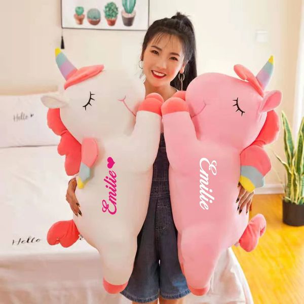 Plüschpuppen personalisiert 30 cm 60 cm süßes Einhornspielzeug hochwertiges rosa Pferd süßes Mädchen Home Decor Schlafkissen Geschenk für Kind 231218