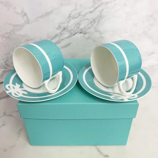 Bardak tabaklar Avrupa mavi serisi kahve fincanı 2023 Tasarım ve Parti Düğün Hediyeleri için Çay Set 3
