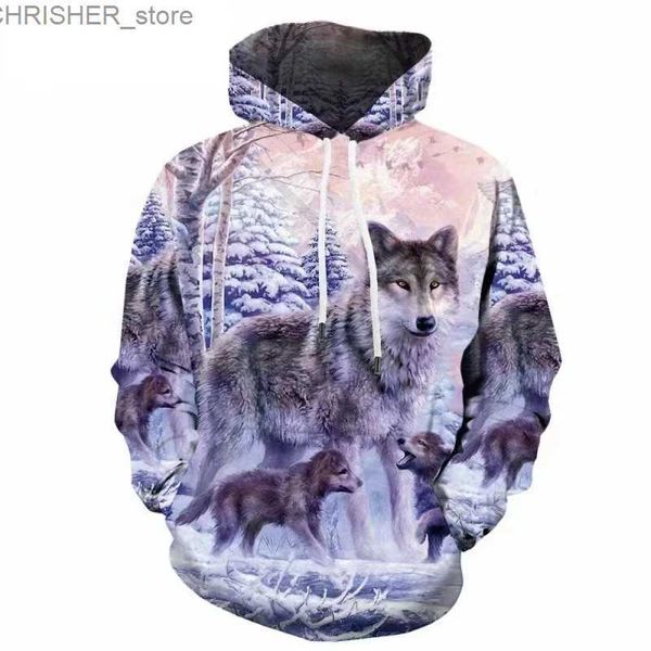 Taktische Jacken Neue Herren- und Damen-Hoodies für Herbst und Winter Tier Wolf 3D-Druck trendige und locker sitzende Frühlings- und HerbststileL231218