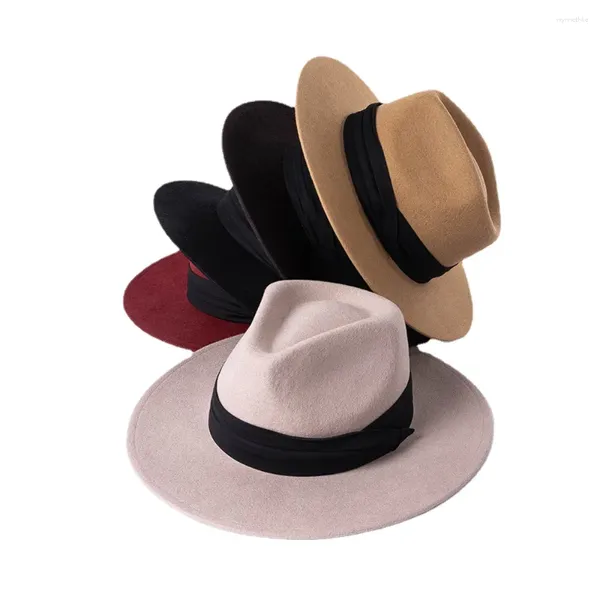 Berretti Cappello Fedora Jazz in lana per donna Uomo Cappellino in feltro Panama a tesa larga retrò casual Cappelli per feste per lo shopping all'aperto