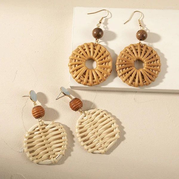 Boucles d'oreilles pendantes YCUC bijoux crochet fait à la main pour femmes bohème couleur brute rotin tressé ethnique été plage boucle d'oreille Brinco oreille bijoux