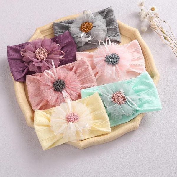 Acessórios de cabelo Lace Flower Baby Headbands para crianças Elastic Girl Turban Kids Bands Born Headwrap