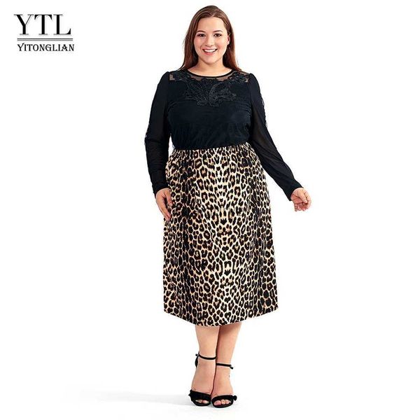 Röcke Vintage-Röcke in Übergröße für Damen, Leopardenmuster, bequem, lässig, hohe Taille, gerader Stretch, langer Rock, 4XL, 5XL, 6XL, 8XLH123 YQ231218
