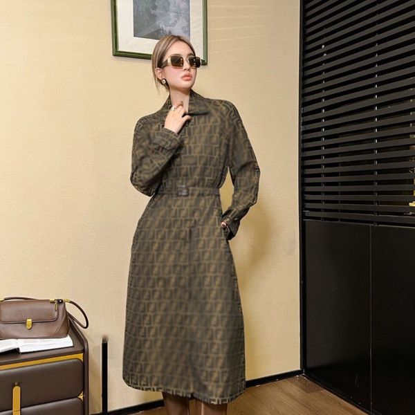 Mulheres Designer Vestido Moda Jacquard Trench Coats Vestidos Luxo Vestidos Largos Elegantes Sênior Estilista Estilo Rua Casual Saia Sexy Mulheres Roupas