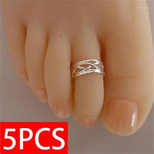 Anel de pé de prata 925, 5 peças moda feminina elegante ajustável antigo anel de dedo do pé praia joias1259p