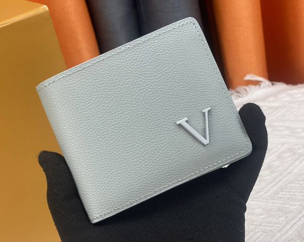 Luxus-Designer-Geldbörsen für Herren, mehrere kurze Geldbörsen, Portefeuille-Kartenhalter aus Metall mit Buchstabenmarkierung, hochwertige kleine Clutch-Tasche mit Geldbeutel für Herren und Box