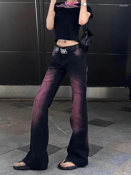 Damen Jeans 2023 Cyber Y2K Streetwear Lila Tie Dye Slim Flare Hosen für Frauen Kleidung Koreanische Casual Hip Hop Weibliche Hose Spodnie
