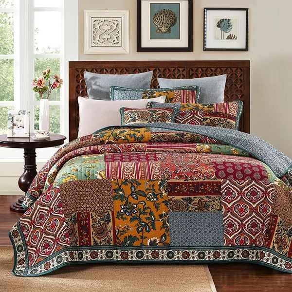 Bettwäsche-Sets CHAUSUB Vintage Quilt-Set 3-teilig, Patchwork-Tagesdecke auf dem Bett, Baumwolldecke, King-Size-Steppdecke auf dem Bett, Tröster 231218