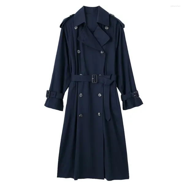 Trench da donna Autunno e Inverno 2023 Cintura abbinata alla moda Giacca a vento allentata Cappotto tascabile a maniche lunghe retrò Unico