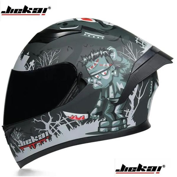 Kask motosiklet kaskları jiekai 316 kask güvenlik fl yüz çift lens yarış güçlü direnç yol dot appd vizörler desen dağıtım mobi