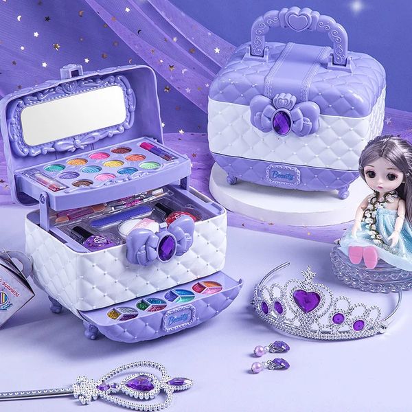 Beleza moda crianças menina princesa maquiagem cosméticos caixa de jogo brinquedo conjunto batom sombra seguro não tóxico brinquedos presente de aniversário 231218