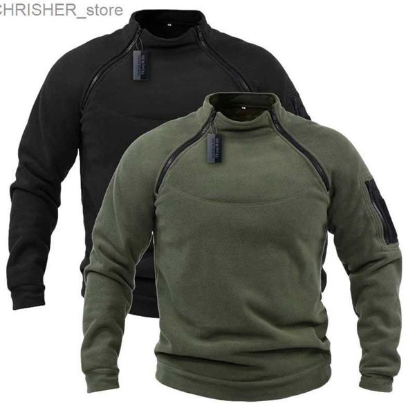 Chaquetas tácticas de invierno para hombre, cuello alto, jersey de lana, Color sólido, chaqueta táctica para exteriores, ropa de caza, cremalleras, abrigo grueso a prueba de viento L231218