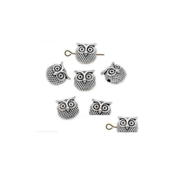 Legierung 200 Teile/los Legierung Eule Perlen Spacer Bead Charms Antike Splitter Überzogen Für Schmuck DIY Machen 11X11Mm Drop Lieferung Schmuck Lose B Dha1H