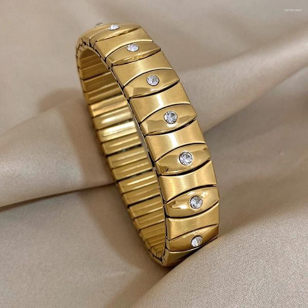 Bracciale robusto in acciaio inossidabile per donna uomo braccialetto elastico largo con strass braccialetto per amicizia per coppie regalo di Natale