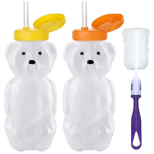 Organizzazione per riporre la cucina 2 tazze di cannuccia Honey Bear per neonati con 2 cannucce flessibili Bottiglie Sippy da 8 OZ per uso alimentare senza BPA 231218