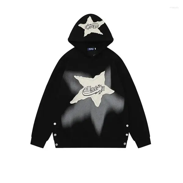 Hoodies masculinos hip hop cinco pontos estrela remendo graffiti hoodie alta rua camisola marca de moda preguiçoso pulôver topo feminino