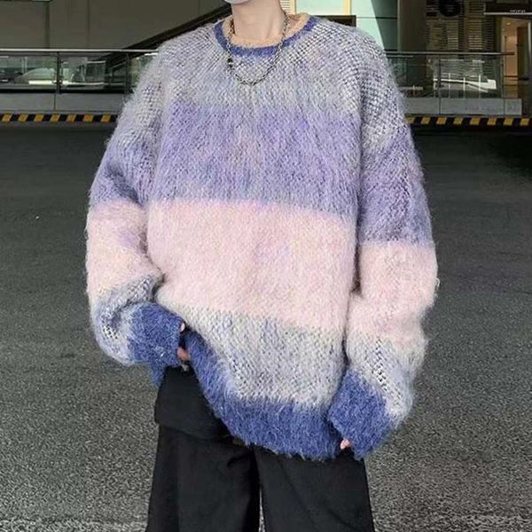 Maglioni da uomo Maglione lavorato a maglia High Street Sfumatura di colore Pullover sfocato Oversize Autunno Inverno Maglione pigro Y2k Top Sueter