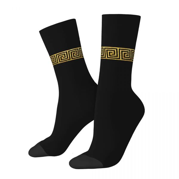 Мужские носки, модные носки с золотым греческим ключом, мужские повседневные носки из полиэстера, высококачественные носки средней длины, подарок 231218