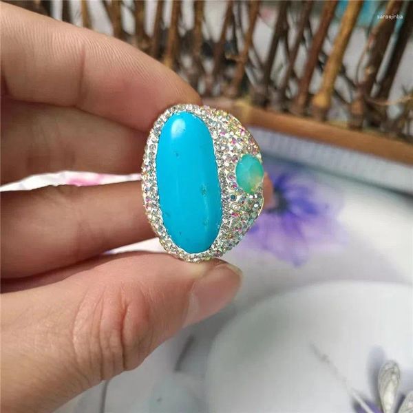 Anéis de cluster Europeu e americano moda otimização azul turquesa anel feminino elegante simples senhoras banquete festa jóias requintadas