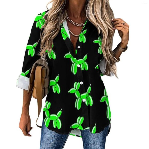 Camicette da donna Camicetta ampia a palloncino verde Stampa animalier Street Wear Camicie divertenti a maniche lunghe da donna oversize Top design estivo