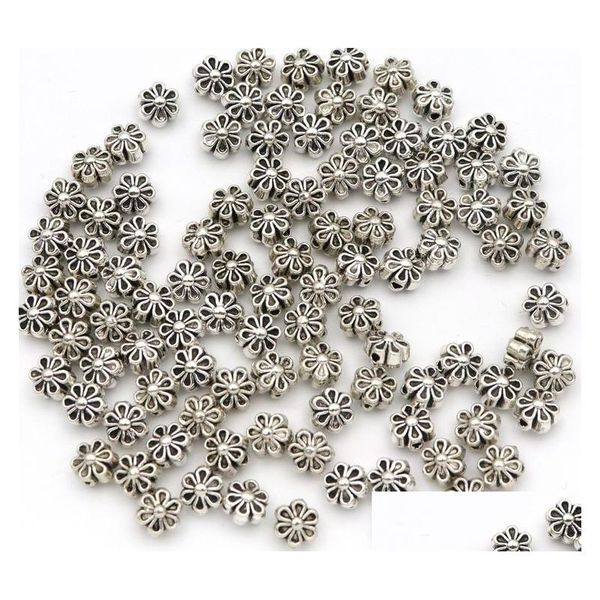 Liga 500pcs tibetano sier semente espaçador flor contas de metal para fazer jóias artesanais diy pulseira colar acessórios atacado gota dh5bq