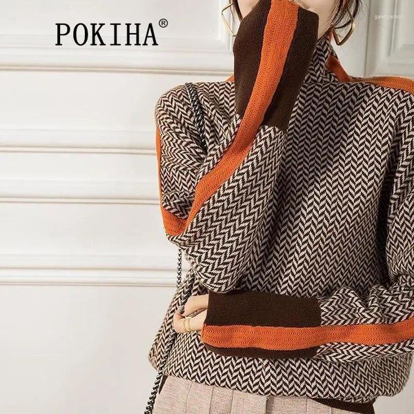 Женские свитера Pokiha, женский свитер, вязаная водолазка, теплые стильные тонкие пуловеры для девочек, женские и женские