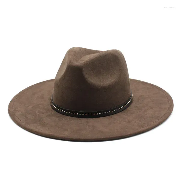 Berretti Cappelli Fedora Jazz in pelle scamosciata per donna Uomo Cappello a cilindro in feltro francese britannico di lana a tesa larga da 9,5 cm Cappello da donna elegante moda cavaliere