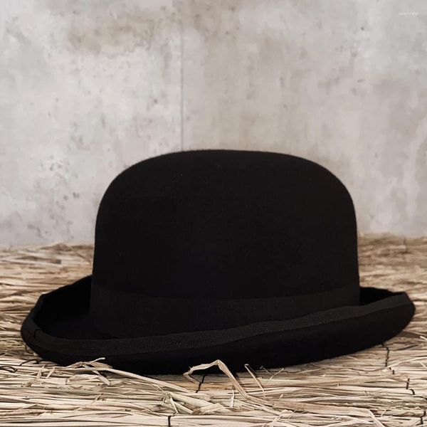 Berretti Cappello a bombetta in lana per donna Uomo Fedora a cupola Tradizionale Billycock pieghevole Cappello da sposo Papà Taglia grande XXL