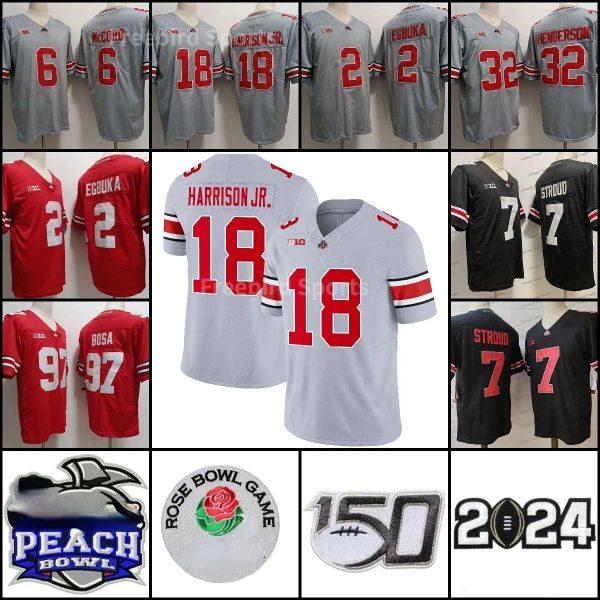 PERSONALIZZATO Ohio State 18 Marvin Harrison Gray College 2 Emeka Egbuka 97 Nick Bosa 32 Henderson Nero Bianco Rosso Maglie da calcio uomo S-