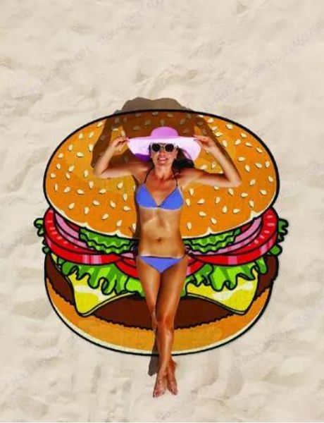 Аксессуары Круглое пляжное полотенце Пицца-гамбургер с принтом 150 см Большое банное полотенце для купания Мандала Индийский гобелен Пляжные полотенца для пикника на открытом воздухе