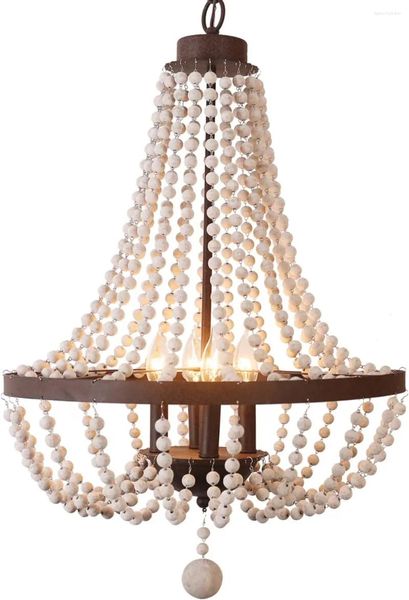 Lustres Fazenda Grânulos de Madeira Lustre 4-Light Bead Iluminação Cozinha Ilha Boho Luminária de Teto