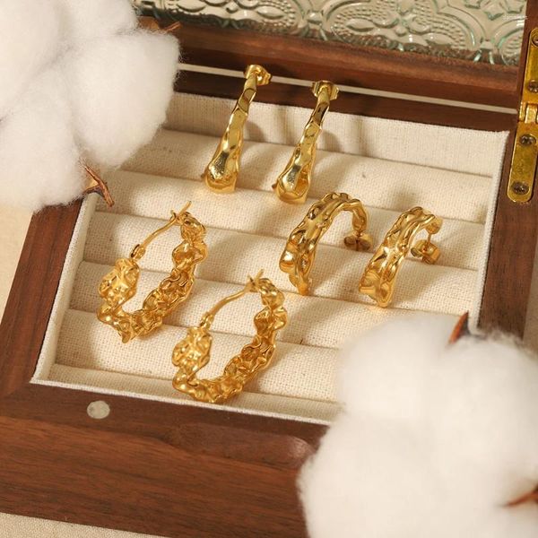 Brincos de argola delicados colar de pérolas naturais banhado a ouro 18K corrente de ligação de aço inoxidável pequena para mulheres joias