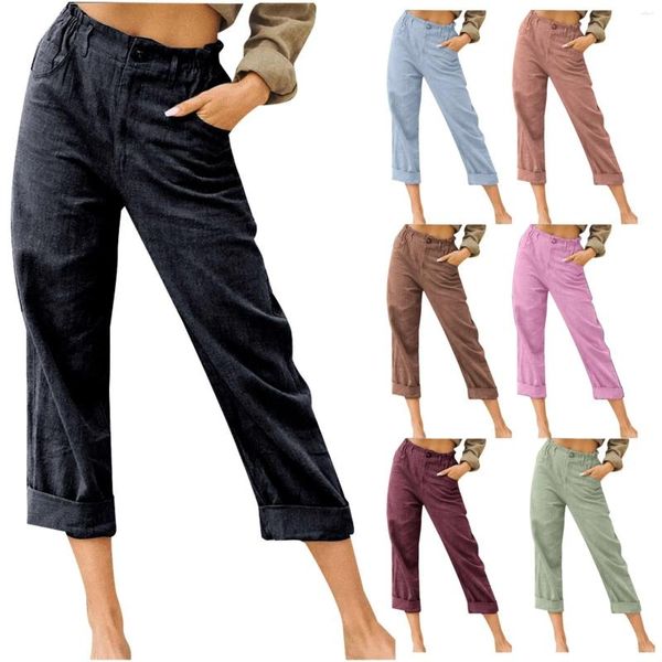 Frauen Hosen Frauen Baumwolle Leinen Kordelzug Zurück Elastische Taille Casual Hosen Täglichen Mode Bequeme Pantalones De Mujer 2023