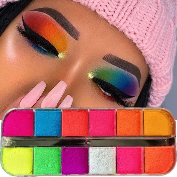 Eye Shadow Eyeshadow Palette 12 Cores Matte Neon Fluorescente Pigmento Metálico Maquiagem Paleta Glitter Eyeshadow Palette Nail Art Pó 231216