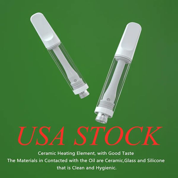 STOCK USA 1 ml Cartucce a vapori di vapori di vapori di vaporizzazione 510 Carrelli filettati Viovuto Viovuto Vieta in vetro Ceramica Serbatoio in vetro Ceramica in punta piatta 400pc/imballaggio in schiuma del lotto V22