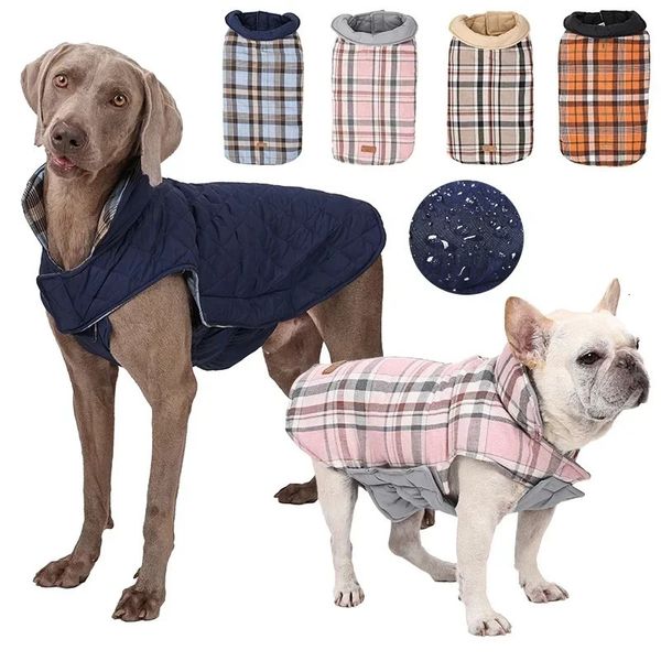 Hundebekleidung Wendejacke Winter Wasserdichtes Nylon Warme große Kleidung Gitter Gemütlicher Mantel Französische Bulldogge Labrador Kostüm 231218