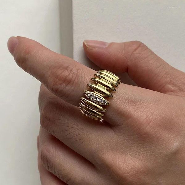Cluster anéis jóias delicadas 14k banhado a ouro ajustável cristal folha de metal para mulheres luxo zircônia conjunto de noivado