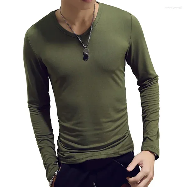 Ternos masculinos b2301 1pc moda clássico manga longa camiseta para homens camisas de fitness fino ajuste designer sólido camisetas topos
