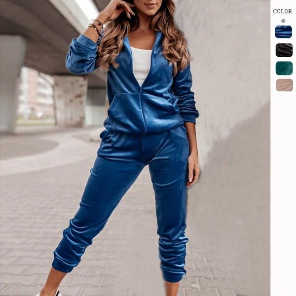 Women's Two Piece Pants Autumn Velvet Women's Suit Sweatshirts Casual Loose Lady 2 Pcs Set Korean Fashion Hoodies Tops Trousers Y2K