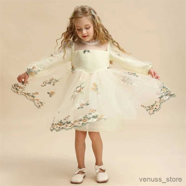 Mädchenkleider 2023 Neues Frühlingsmädchenkleid Blumenmädchen Weddin Party Prom Kleid Kinder Mädchen Tüll Tutu Vestidos Süßes Mädchen Gala Geburtstagskleid 3-8 Jahre