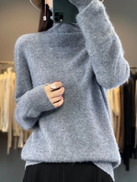 Mulheres suéteres outono inverno mulheres roupas jumper moda 100% merino lã tops jerseys camisola tartaruga pescoço manga longa pulôver malhas 231218