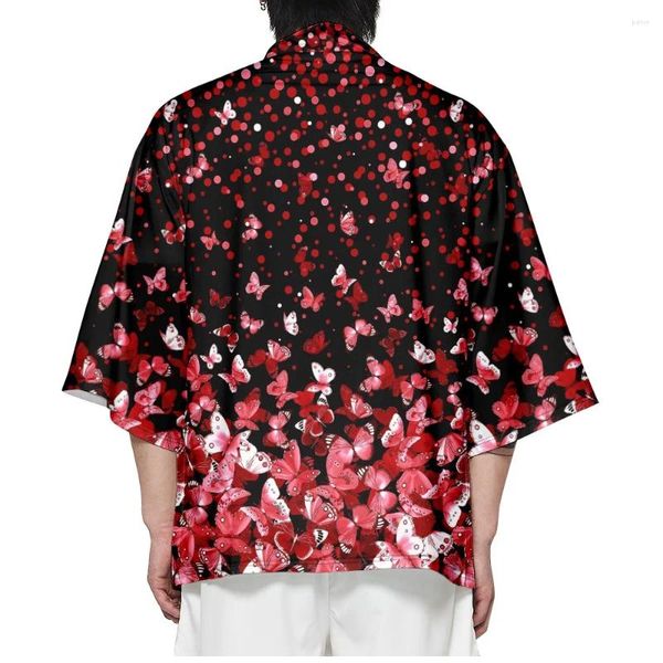 Этническая одежда, модный красочный принт бабочки, свободный японский кардиган, мужское пляжное кимоно, топы для косплея, женские юката, большие размеры 6XL 5XL