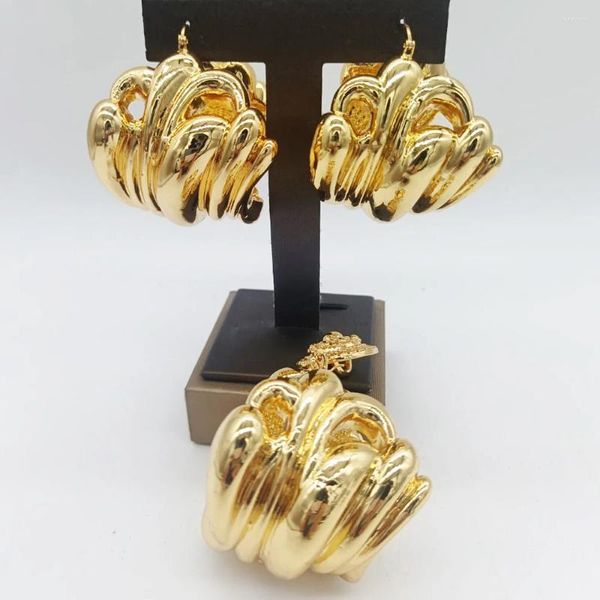 Halskette-Ohrringe-Set, brasilianischer Schmuck für Frauen, Kupfer, kräftig, Dubai, nigerianischer, afrikanischer Brautschmuck, 18 Karat vergoldeter Anhänger, Hochzeitsschmuck