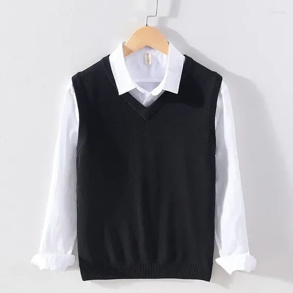 Regatas masculinas ebaihui outono inverno camisola colete cor sólida casual versátil masculino topo com decote em v fino ajuste sem mangas pulôver