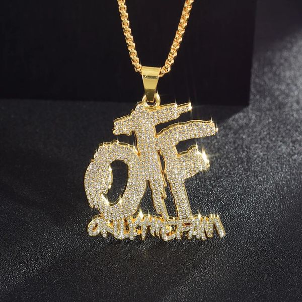 Anhänger-Halsketten Iced Out OTF-Halskette mit kubanischer Gliederkette für Männer Frauen Rapper-Schmuckzubehör 231216