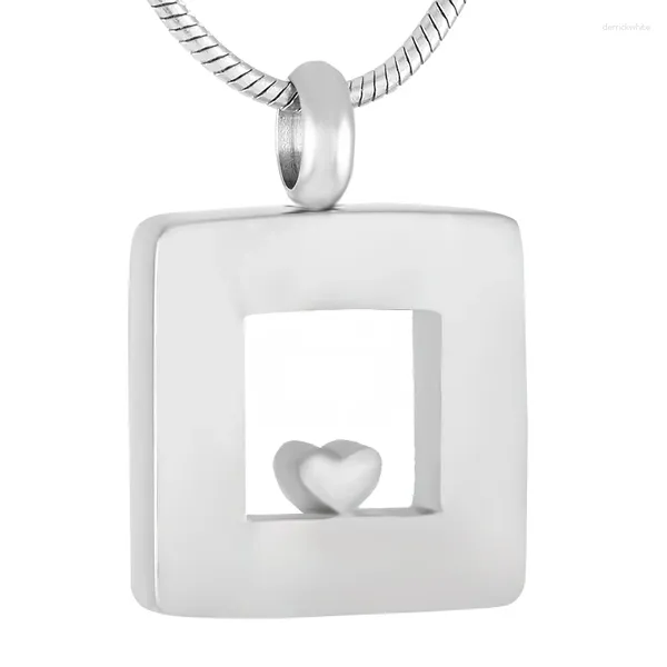 Collane con ciondolo Collana quadrata per cremazione con mini urne a cuore per contenere ceneri Regalo da donna Personalizza gioielli commemorativi in acciaio inossidabile