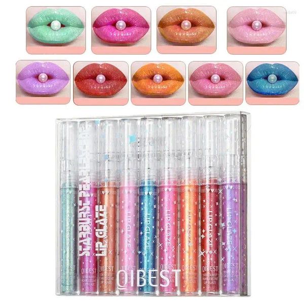 Lip Gloss Glitter Kit 9-pcs Brilhante Plumper Brilhante Lipgloss Longa Duração À Prova D 'Água Brilhante Charme Cosméticos Maquiagem