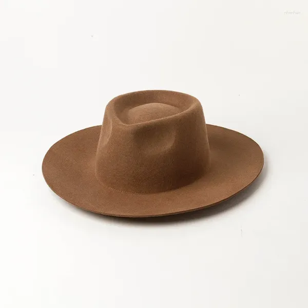 Berets x459 retro nu requintado lã jazz chapéu moda forma côncava feltro bonés lã fedora chapéus aba larga