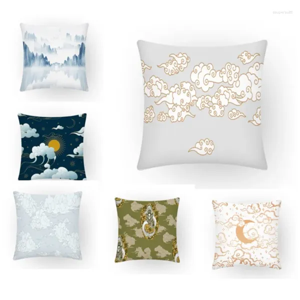 Pillow 18x18 Inches Upholstery Home Decor Mountain Covers Creative Pillowcase Throw Pillows Cloud Nordic Vintage Sun 2023 E2187